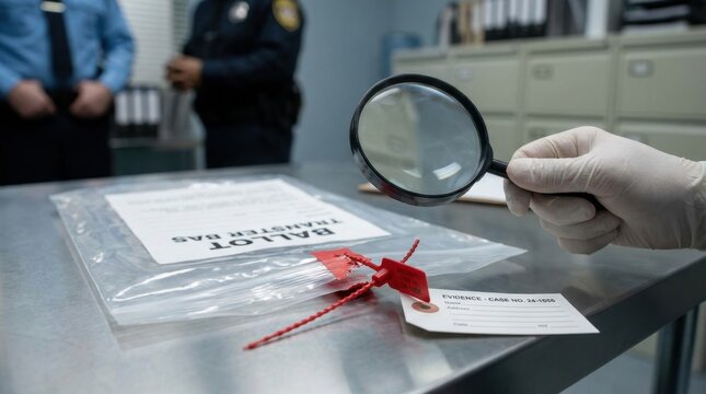 Detailed Examination of Documents With Magnifying Glass for Verification.