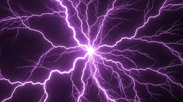 Bright purple lightning strikes on a black background