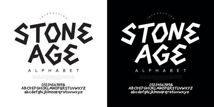 Stone Age geometric angular display font inspired by ancient tribal carvings and prehistoric stone textures