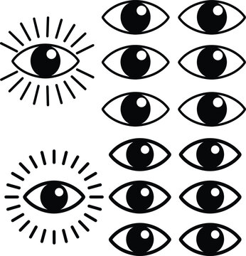 Eye icons set with beams and simple eye shapes eye shape illustration perception awareness