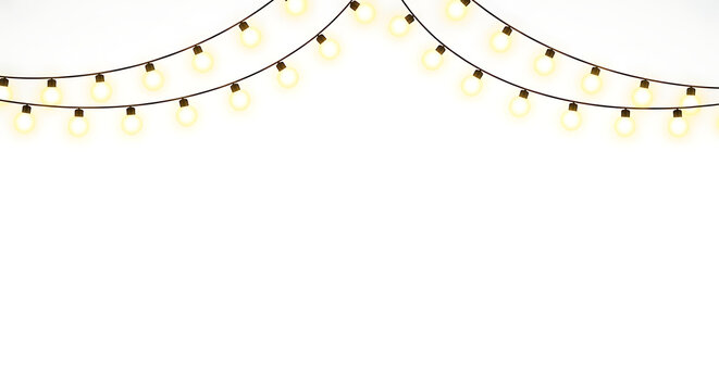 Two strings of yellow string lights on white background