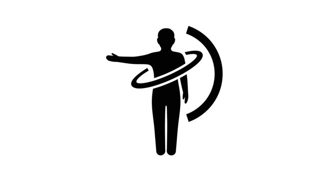 Human figure icon with a circular motion path illustrates the concept of physical therapy, mobility, or range of motion exercises designed to improve health, wellness, and functional human movement.