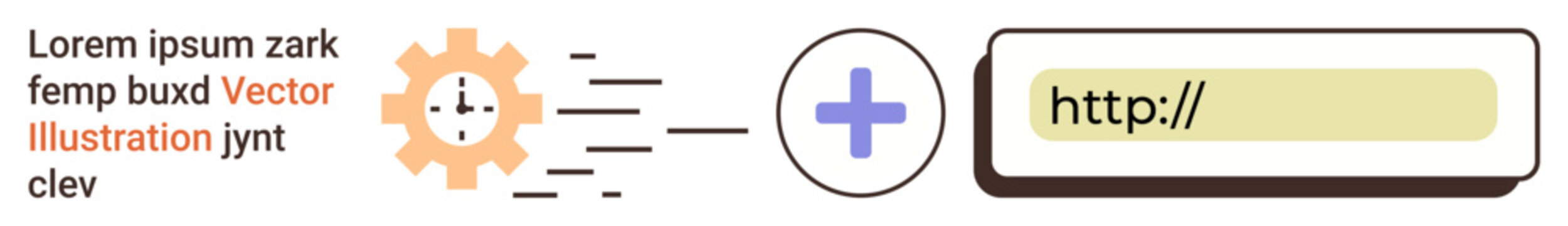 Technology, hyperlinking, digital processes, web development, automation, connectivity. Gear icon with motion lines connecting to a webpage link. Technology and hyperlinking concept