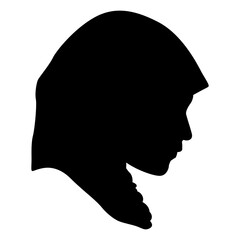 Profile portrait of a young woman wearing head scarf. Black silhouette on white background. © Olena