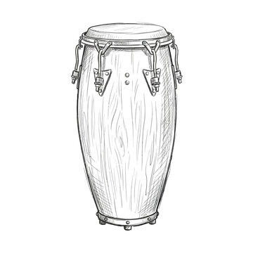 Hand-drawn conga drum illustration on white background
