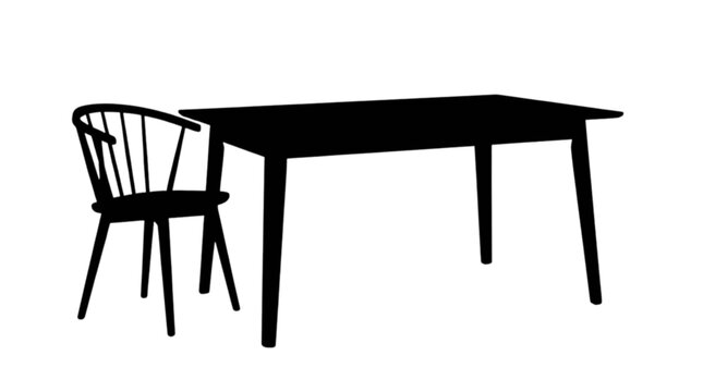 Black silhouette of a wooden dining table and a chair Vector