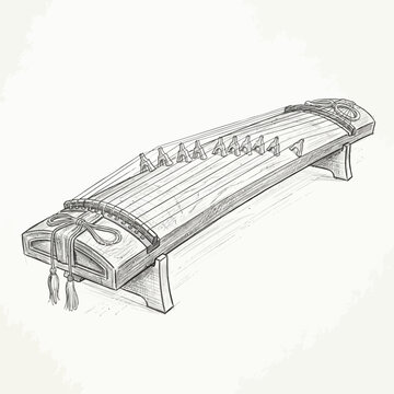 Japanese Koto Harp Drawing