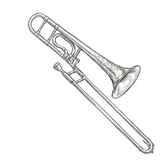 Obraz premium Trombone sketch, musical instrument, brass instrument, vintage drawing