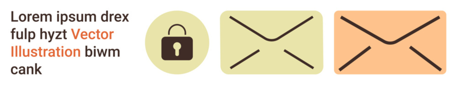 Data security, email privacy, online communication, secure messaging, cybersecurity, confidentiality. Lock icon alongside two envelopes in yellow and orange. Data security and email privacy concept