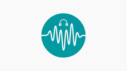 Obraz premium Audio Waveform and Headphones Icon: A minimalist teal circle contains a white icon featuring a stylized audio waveform and a pair of headphones, symbolizing sound, music, or podcasting.