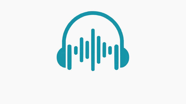 Headphones and Sound Wave Icon: A stylized turquoise icon featuring headphones with a sound wave visualized in the center, symbolizing audio, music, or podcasting.