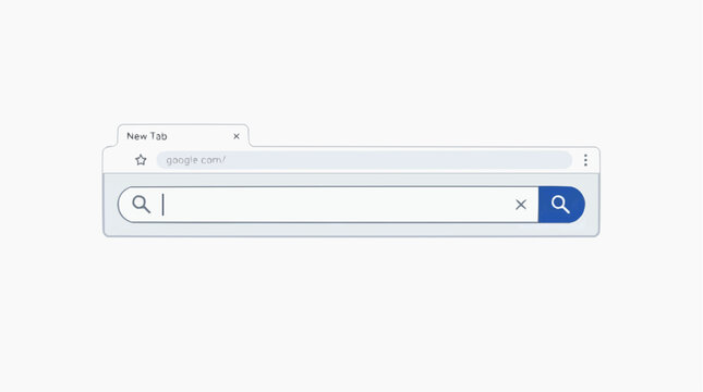 Web Browser Search Bar: A realistic depiction of a web browser's search bar interface, showing a new tab, URL bar with google.com, and a search query field.