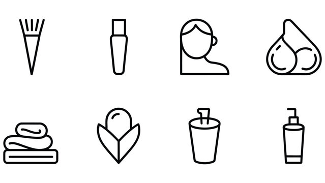Black and white line icons for beauty and personal care products and accessories