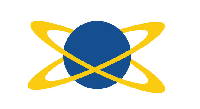 Abstract Blue Globe with Yellow Orbiting Rings, Futuristic Concept