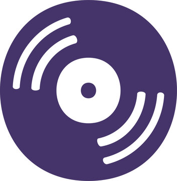 Dark purple vinyl record icon, retro music disc symbol, gramophone lp album, analog sound recording, dj scratching disc button isolated on white vector