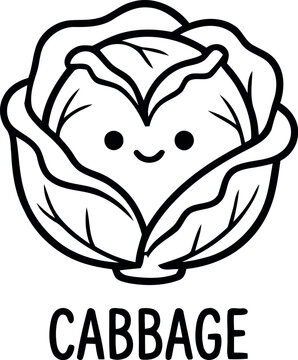 Cute Cabbage Vector Illustration &ndash; Kawaii Vegetable Cartoon Clipart