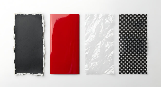 Four rectangular textures black red white grid torn