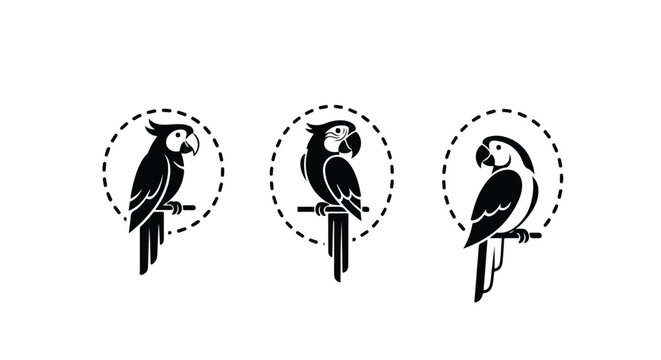 Tropical parrot heads in circular halftone frames