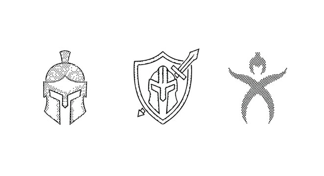 Ancient gladiator armor set with sword shield and helmet