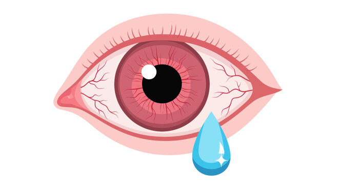 Irritated Red Eye with Tear Drop - Allergy, Infection, or Dryness Concept