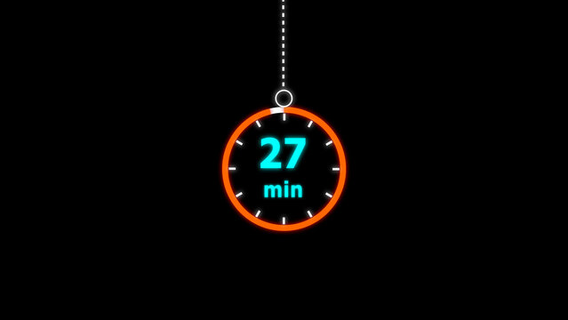 Abstract clock icon illustration. arrow Clock icon Digital and analog clock 27 minutes isolated on black background. and creating a stunning illustration.4k illustration