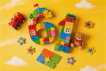 Obraz premium A building block world made of the number 