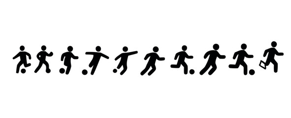 football soccer various poses in kicking football icon people design vector silhouette. © MDAMINUL