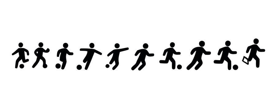 football soccer various poses in kicking football icon people design vector silhouette.