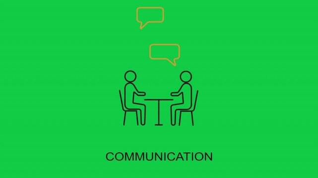 Animated outline icon conversation and dialogue in public relations business context in green screen or chroma key background 