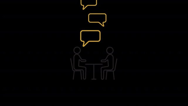 Animated outline icon conversation and dialogue in public relations business context in alpha channel 