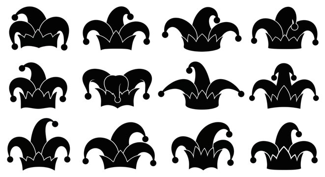 Jester Hats Collection: Black Silhouettes of Motley Fool Caps