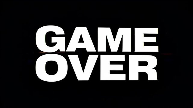 Game Over Glitch Distortion Progress Over Game Screen Black Background Bold White Text and Game Text on Black Background with Bold White Typography and Subtle Red Edge Effect