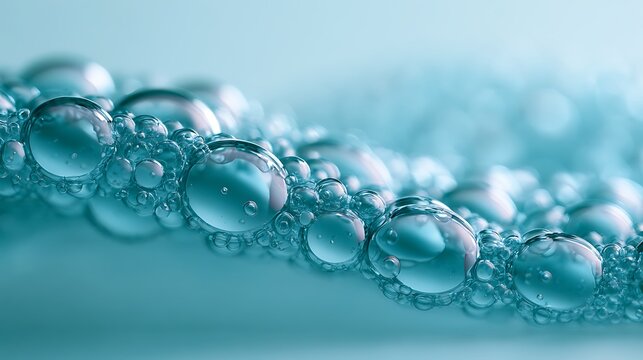 hydrating nano serum bubbles forming molecular wave, futuristic skincare laboratory concept, soft cyan glow, transparent liquid particles,