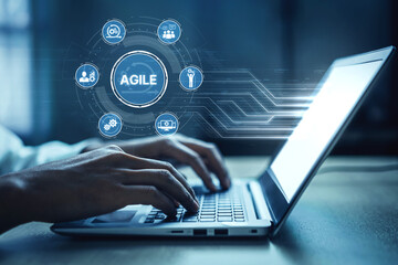 Obraz premium Agile project management using teams and agile planning for agile development. Agile enables flexibility, collaboration, and continuous improvement across modern workflows. Spline