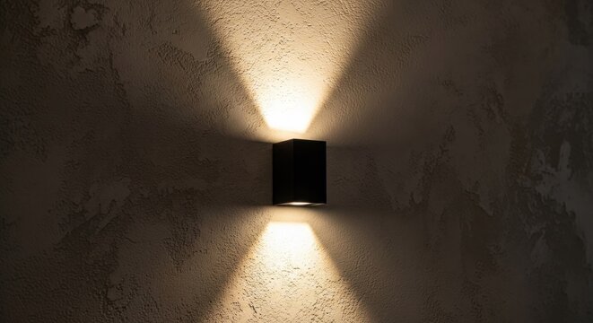 Modern Black Cylinder Outdoor Wall Light Fixture Emitting Up and Down Beams.