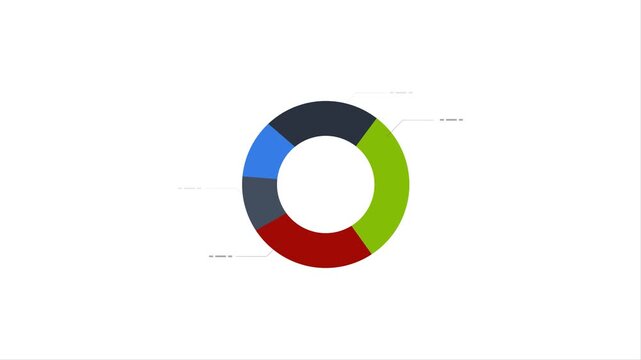 4K Animated Colorful Donut Pie Chart on White Background Infographic Concept