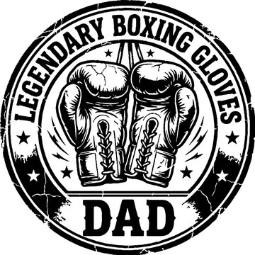 Legendary boxing gloves dad vintage circular stamp