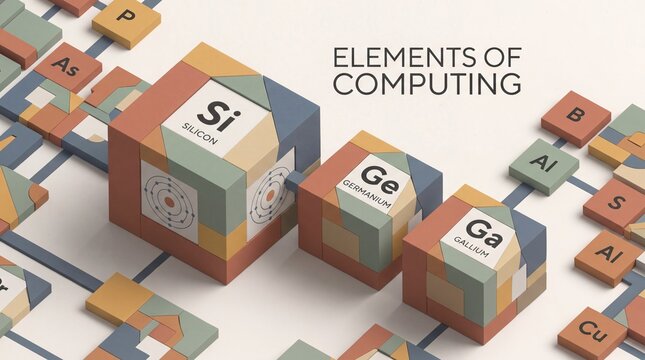 Elements of computing represented by blocks and periodic table tiles