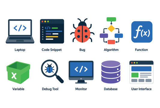 Computer Programming Icons Set.