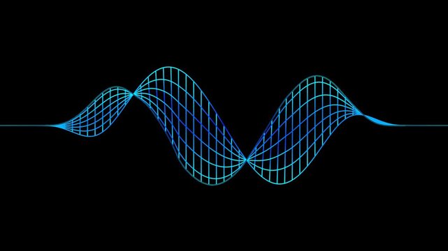 Dynamic blue wireframe digital wave moving on a black background
