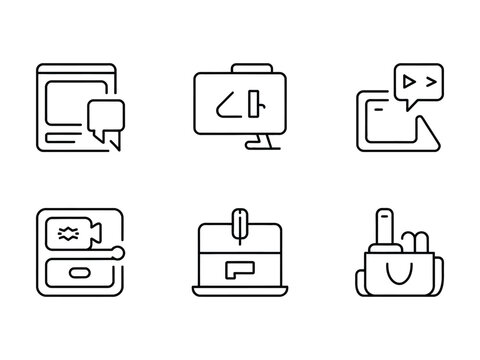 Set of line style icons for computer software and coding on white background