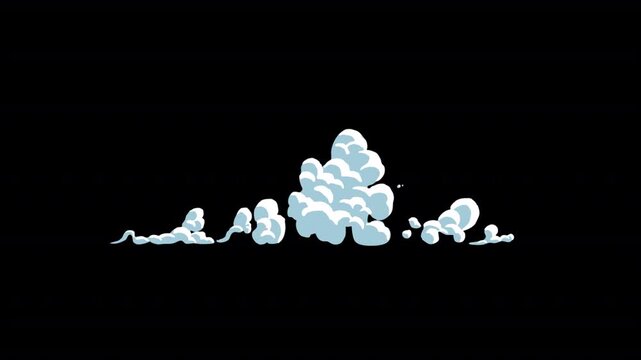 white cartoon smoke puff animation on transparent background vfx