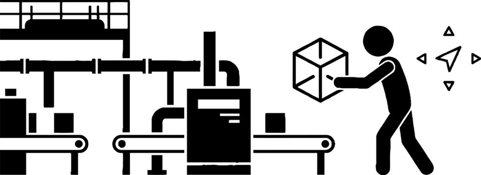 Industrial worker managing production line with conveyor and packages