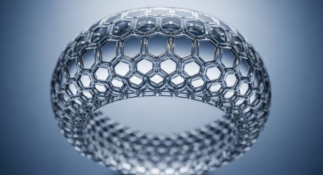 3D rendered hexagonal mesh structure circular ring torus.