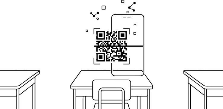 Smartphone scanning qr code in classroom setting