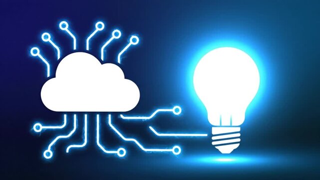 Digital Cloud Connectivity Concept: Glowing Circuitry, Cloud Icon, and Illuminated Lightbulb Depicting Innovation