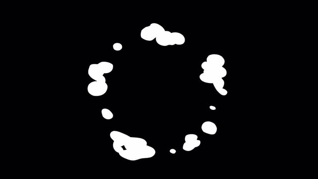 Abstract vapor ring pattern with cartoon smoke effect and white cloud shapes. Suitable for vape product designs and smokerelated content.