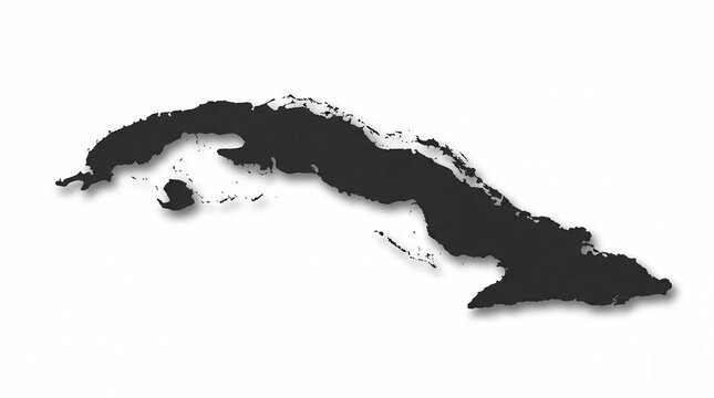 3D black silhouette map of Cuba country outline.