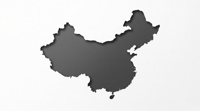 Black 3D silhouette map of China isolated on white background