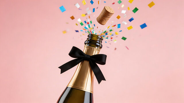 Champagne bottle popping with confetti symbolizing the limitless potential of digital design